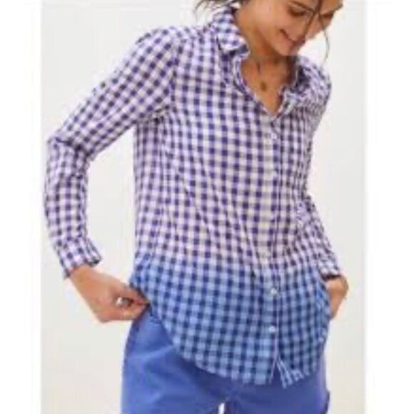 ANTHROPOLOGIE Pilcro Blue White Plaid Ombre Boho Oversized Button Up Top Small - Picture 2 of 10